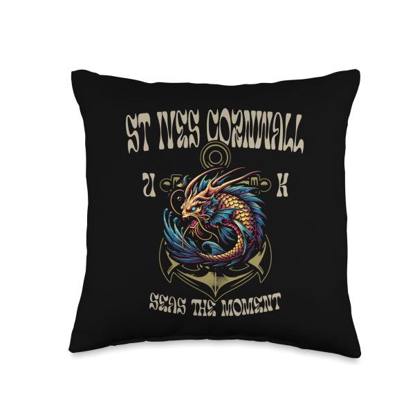 St Ives Cornwall Seas the Moment Sea Serpent Design Throw Pillow