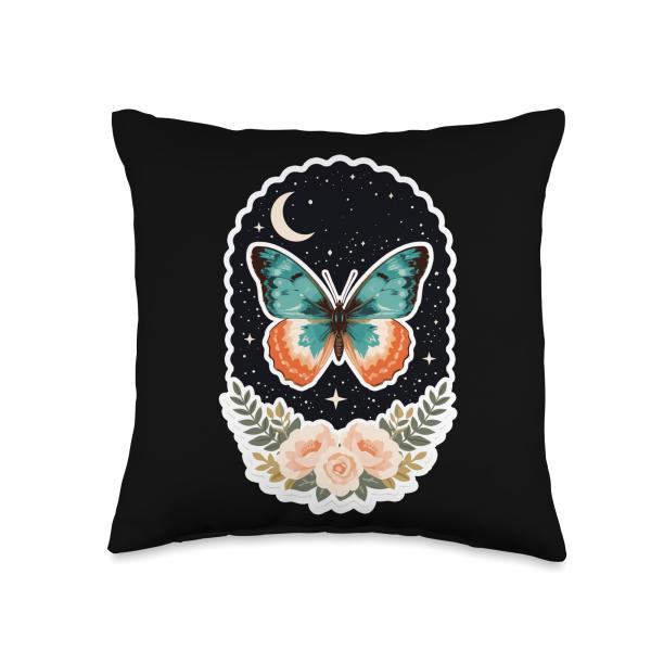 Butterfly Moonlit Monarch Winged Nectar Garden Life Cycle Throw Pillow