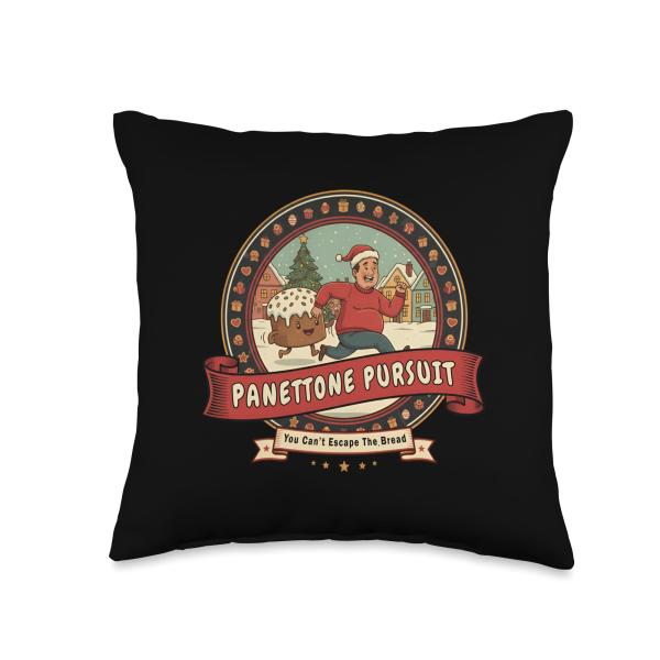 Funny Christmas Food Binge | Chubby Man Panettone Run Throw Pillow