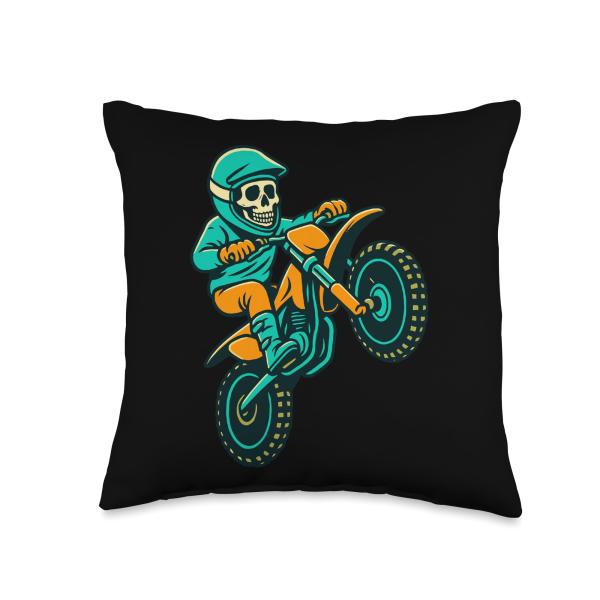 Ride or Die Trying Funny Motocross Skeleton Design Throw Pillow