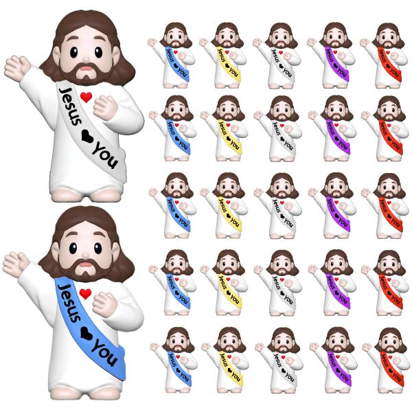 Imerance 25ピース リトルイエスフィギュア ミニイエスの置物 イースターエッグスタッファー用の小さな彫像 隠して探す 日曜学校宗教パーティーシェア(生き生き