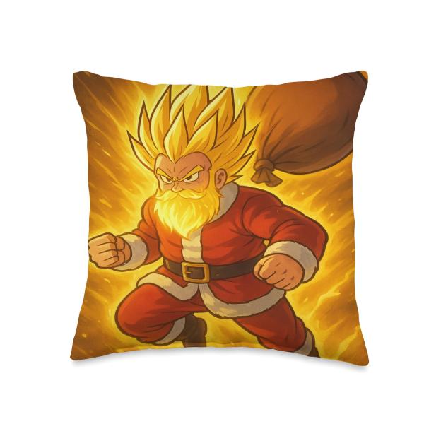 Super Powered Santa Anime Meme Throw Pillow