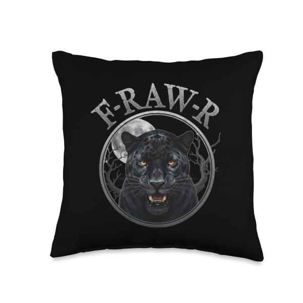 Black Panther, R-Raw-R Black Tiger Gothic Funny Jaguar Humor Throw Pillow