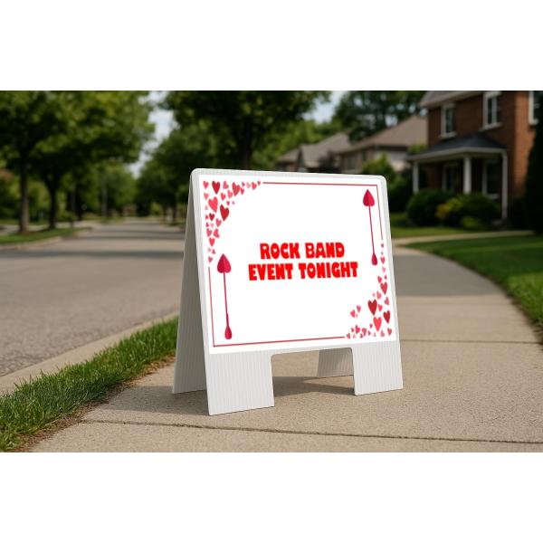 Rock Band Event Tonight Red Frame With Hearts Up Arrows A-Frame Single Sided 23x23 in. sign