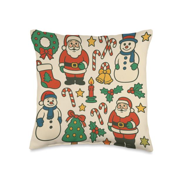 90s Retro Christmas Pattern, Nostalgic Holiday Decor Throw Pillow