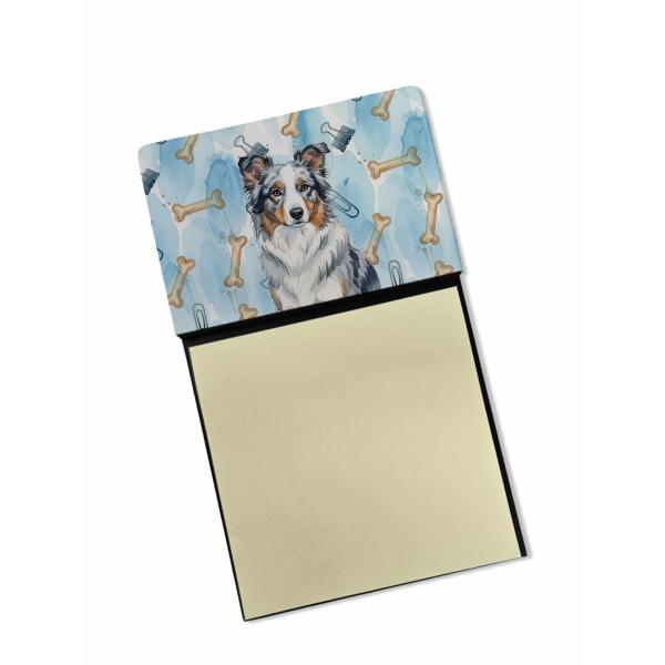 Caroline's Treasures Blue Merle Border Collie Coworker Watercolor Sticky Note Holder Refillable Dispenser Desk Accessory 3x3 Pad Gift