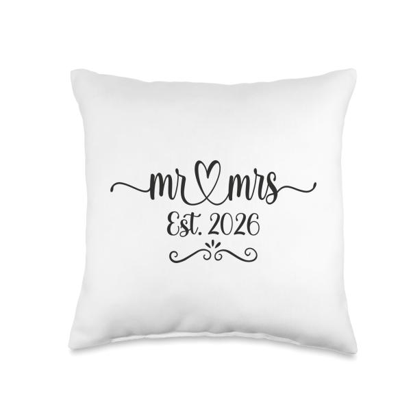 Mr. and Mrs. Est. 2026 Just Married Wedding Husband ＆ Wife Throw Pillow