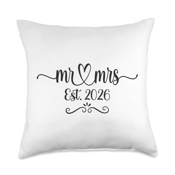 Mr. and Mrs. Est. 2026 Just Married Wedding Husband ＆ Wife Throw Pillow