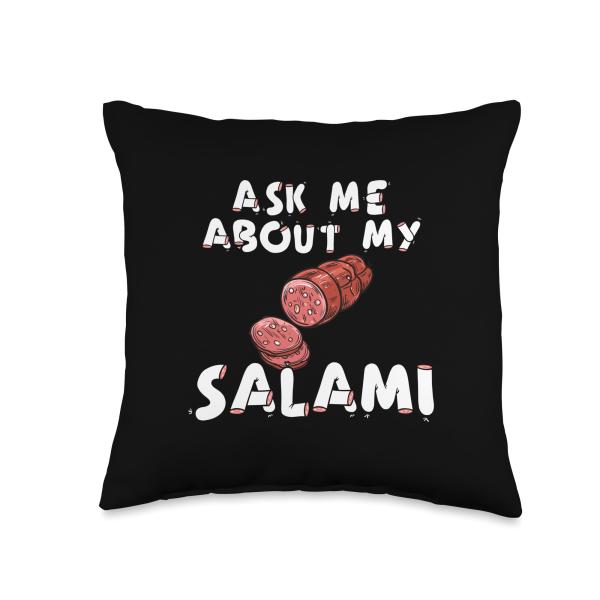 Ask Me About My Salami, Chef, Butcher, Cook, Men's Funny Throw Pillow