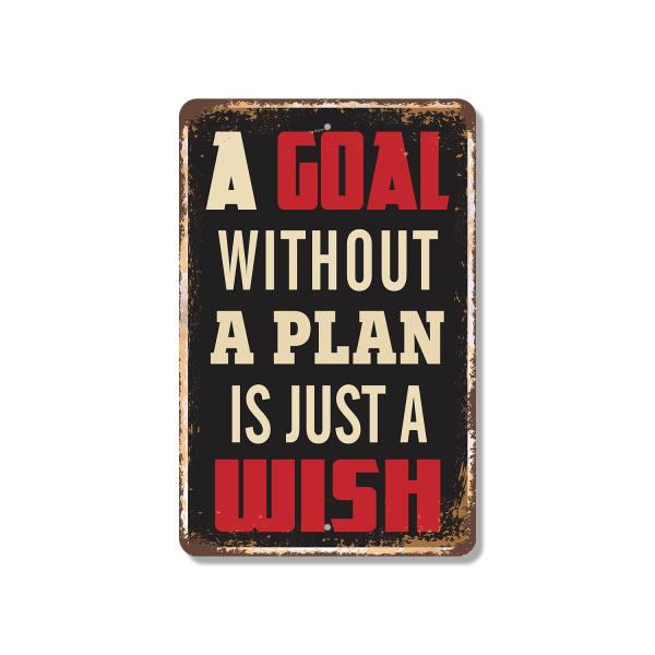 A Goal Without A Plan Is Just A Wish Vintage Style 8 Inch x 12 Inch Plastic Sign Write It Map It Do It Perfect for Offices Studios Classrooms Fun Gift