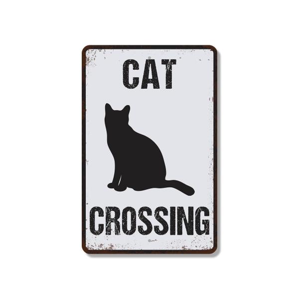 Cat Crossing Distressed 11 Inch x 17 Inch Novelty Plastic Sign Whiskers On The Move Durable Weatherproof UV Protected Perfect for Porches Gardens Walk