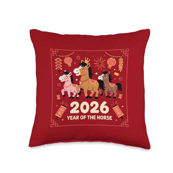Year of The Fire Horse 2026 Festive Chinese New Year Throw Pillow