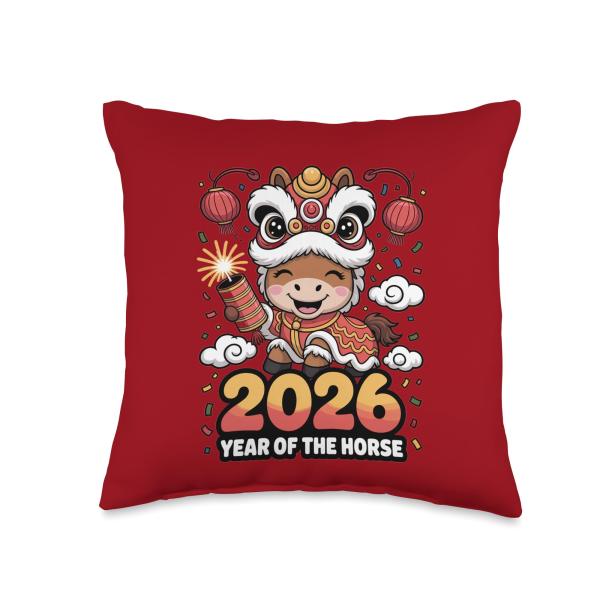 Year of The Fire Horse 2026 Festive Chinese New Year Throw Pillow