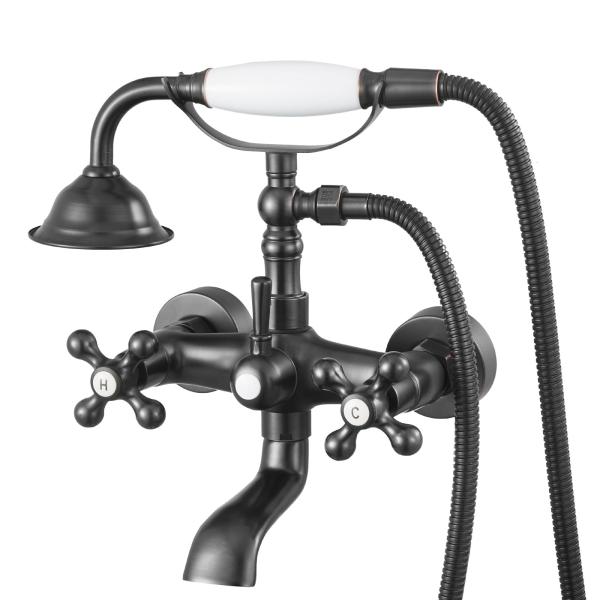 VEVOR Clawfoot 浴槽蛇口、ハンドヘルドシャワー付き壁掛けバスタブ蛇口、ヴィンテージオイル磨きブロンズクローフットタブフィラー蛇口シャワーキット 調節可能