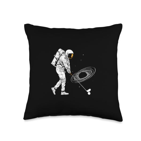 Astronaut Golfing in Space A Cosmic Earth Throw Pillow