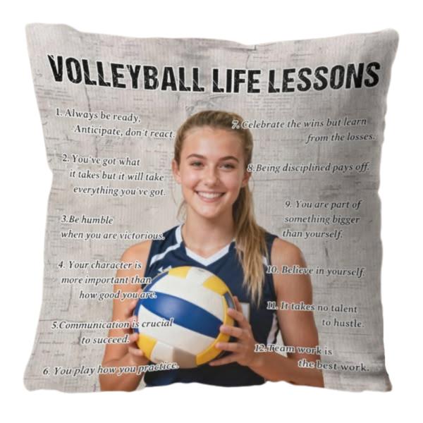8FINEOLD Personalized Volleyball Life Lessons Upload Photo Pillow-Gift for Volleyball Lovers, Motivational Custom Volleyball Decor ＆ Gift for Players