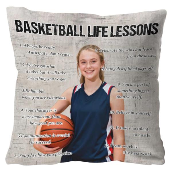VELMORAS Personalized Basketball Life Lessons Pillow, Basketball Enthusiasts Theme Pillows, Inspirational Basketball Quote Pillow (Upload Photo)
