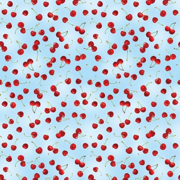 Benartex Cherry Hill 14320 55 Scattered Cherries on Blue - Cotton Quilting Fabric