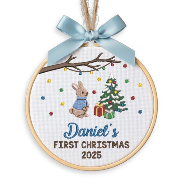 Chikky Baby's First Christmas Ornament with Bamboo Hoop, Custom Baby 1st Christmas Keepsake, Personalized Baby Ornament 2025, Newborn Embroidered Chri