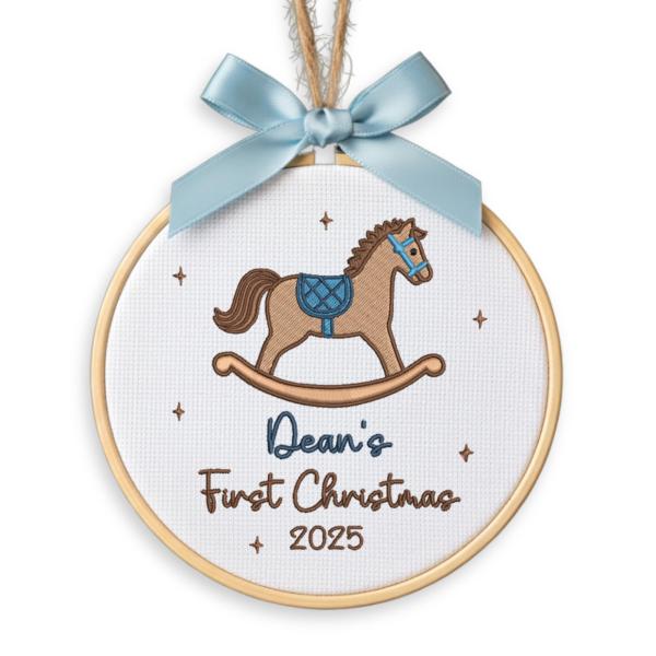 Chikky Baby's First Christmas Ornament with Bamboo Hoop, Custom Baby 1st Christmas Keepsake, Personalized Baby Ornament 2025, Newborn Embroidered Chri