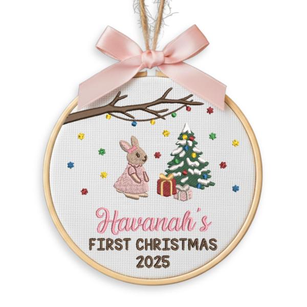 Chikky Baby's First Christmas Ornament with Bamboo Hoop, Custom Baby 1st Christmas Keepsake, Personalized Baby Ornament 2025, Newborn Embroidered Chri