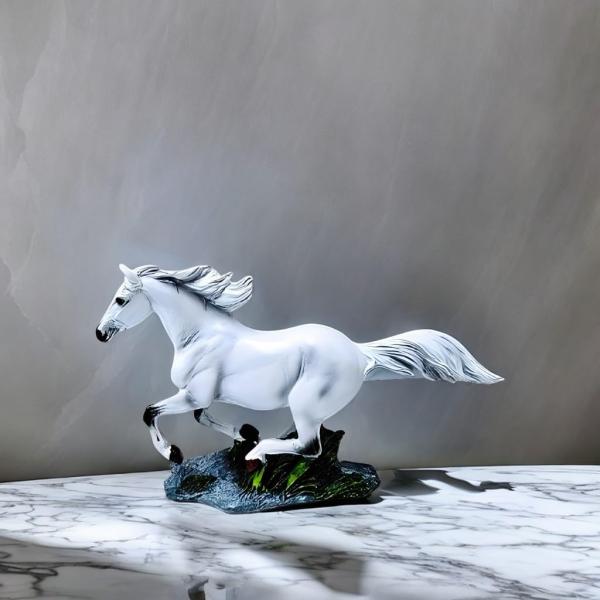 ICE Armor 10" W White Realistic Running Horse Figurine Statue Sculpture Ornament Decoration Home/Room Decor and Gift Ideas for Housewarming, Holidays