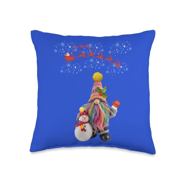 Gonk Santa Snowman Reindeers Sleigh Throw Pillow