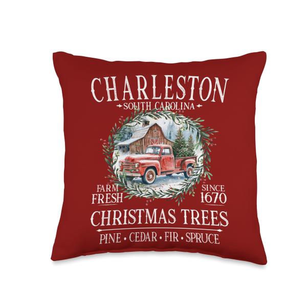 Charleston South Carolina Farm Fresh Christmas Trees White Throw Pillow