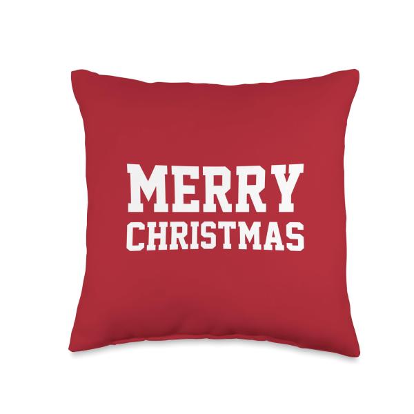 Merry Christmas Bold Block Letter Holiday Throw Pillow