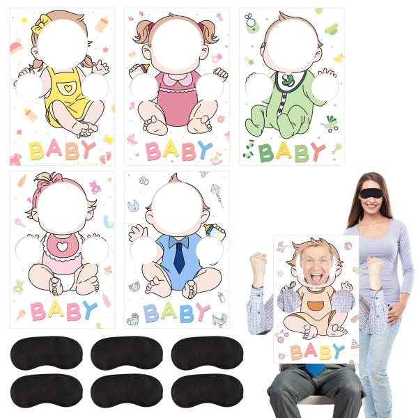 6 Set Baby Shower Games Party Favors Feed Me Funny Blindfolded Baby Shower Game for Adults Includes 6 Kt Boards 6 Eye Patches Fun Blindfold Food Feedi