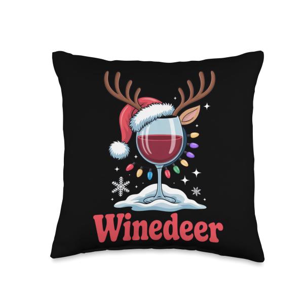 Winedeer Wine Lovers Holiday Cheer Christmas Celebration Throw Pillow