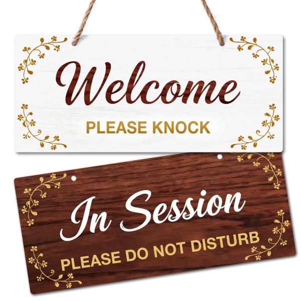 オフィスドア用ミーティングサイン、両面オフィスドアハンガーサイン、アクリルWelcome Please Knock、In Session Please Don't Disturb、ホワイトブラウン
