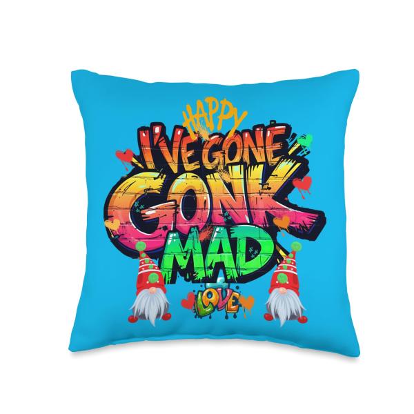 GONK MAD GONKS Funny Gnomes Graffiti Colourful Throw Pillow