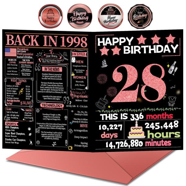 28歳の誕生日カード 封筒付き 女性 誕生日プレゼント 娘へ 1998年生まれ バースデーカード