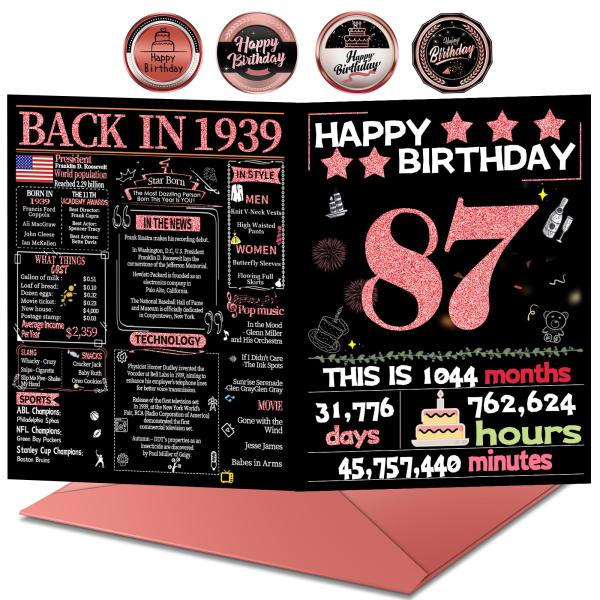 Joycard 87歳バースデーカード 1939年生まれ おばあちゃん・お母さんへ 300gsm高品質紙 8×10インチ 封筒付き