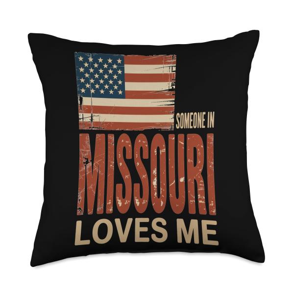 Someone in Missouri Loves Me US Flag Throw Pillow