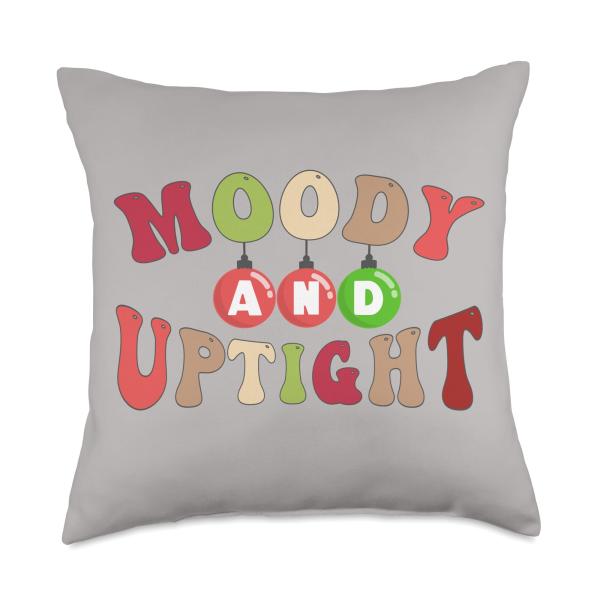 Moody and Uptight Merry Xmas Bright Matching Couple Funny Throw Pillow