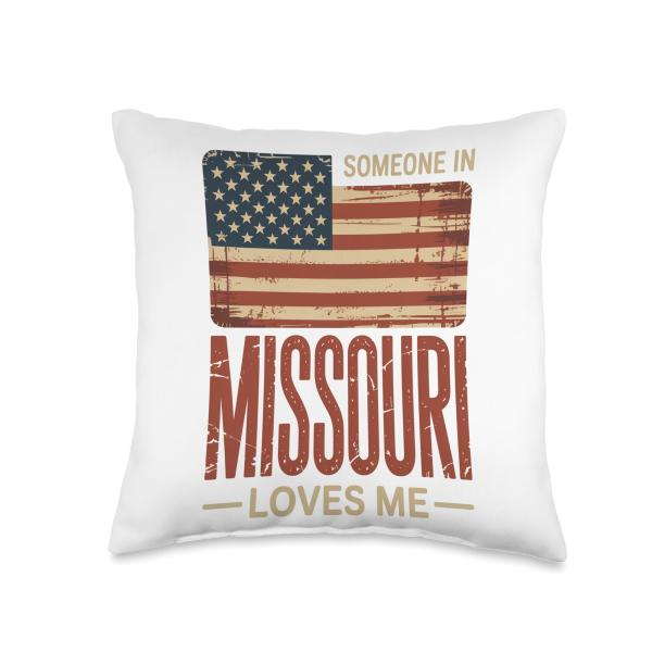 Someone in Missouri Loves Me US Flag Throw Pillow