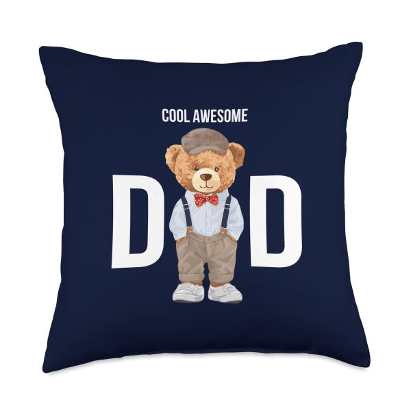 Cool Awesome Dad Teddy Bear Illustration Graphic Designs Throw Pillow