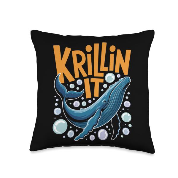 Krillin It Ocean Lover Whale Illustration Summer Fun Throw Pillow