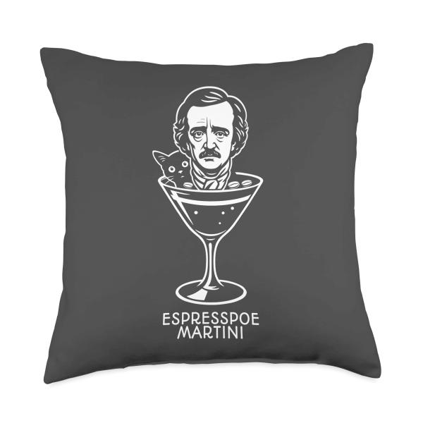 EspressPoe Martini A Bold Brew of Mystery and Melancholy Throw Pillow
