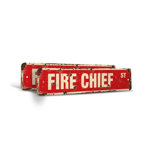 FIRE CHIEF Vintage Style Rustic Street Sign - (2 Pack) Station Fighter Department House Engine Retro Decorative Wall Sign for Home, Bar, Garage, or Ou