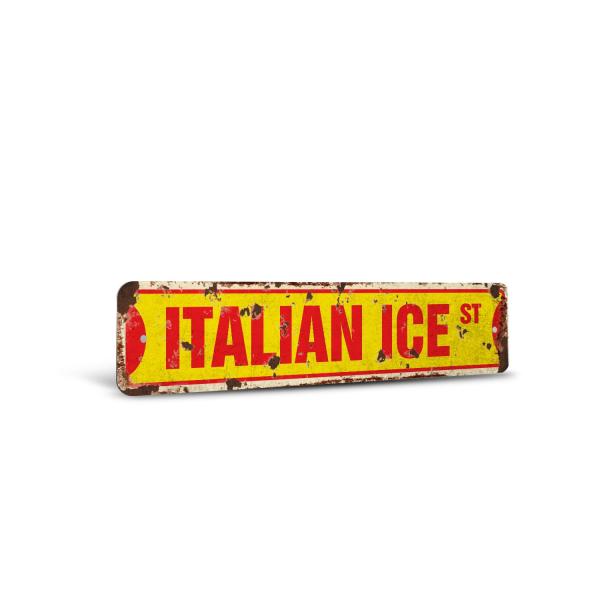 ITALIAN ICE Vintage Style Rustic Street Sign - Store Shaved Icee Snow Cone Retro Decorative Wall Sign for Home, Bar, Garage, or Outdoor Use | 6" X 24"