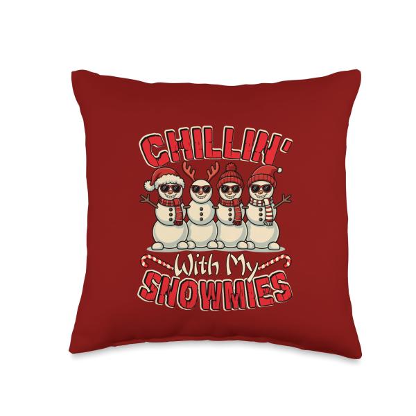 Chillin' with My Snowmies Christmas Group Snowmen Sunglasses Throw Pillow