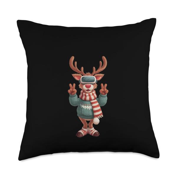 Cool Virtual Reality Reindeer Costume for Adults and Kids Throw Pillow
