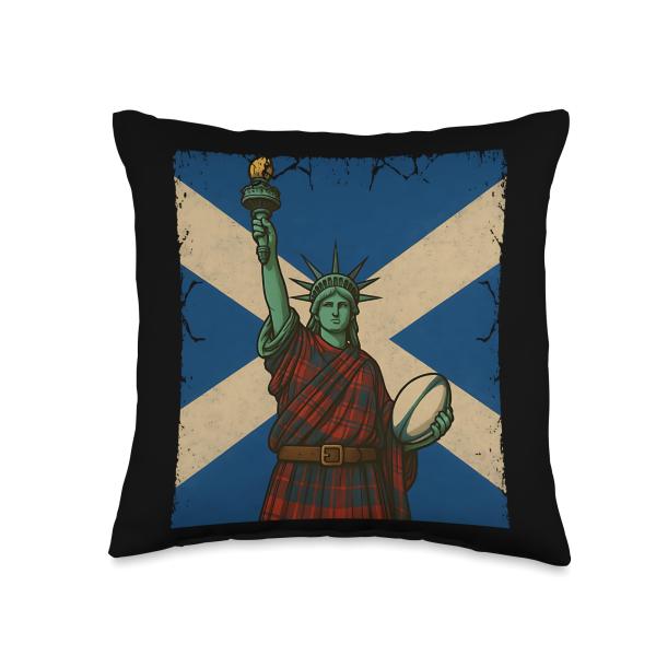 Scottish American Rugby Statue of Liberty Scotland Flag Throw Pillow