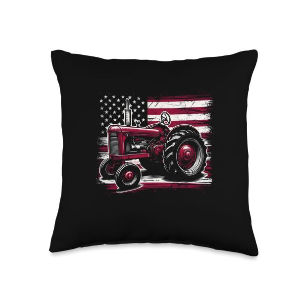 Old Farmall Cub Tractor American Flag Patriotic Farming Farm Throw Pillow