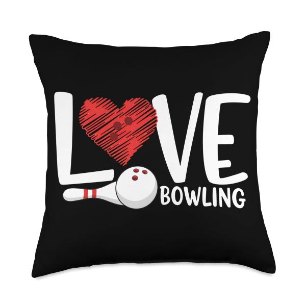 Love Bowling Funny Bowling Ball and Pin Sports Fans Players Throw Pillow