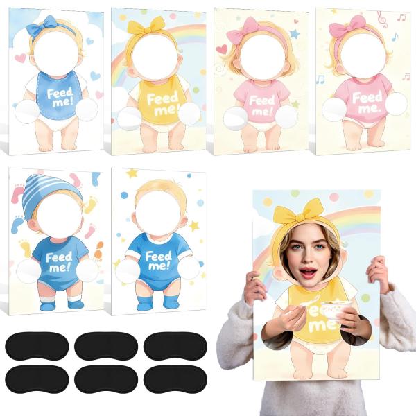 APUDWN 6 Sets Baby Shower Feed The Baby Game, Funny Blindfolded Baby Shower Feeding Me Game Kt Board, Gender Reveal Party Activities for Guests Photo