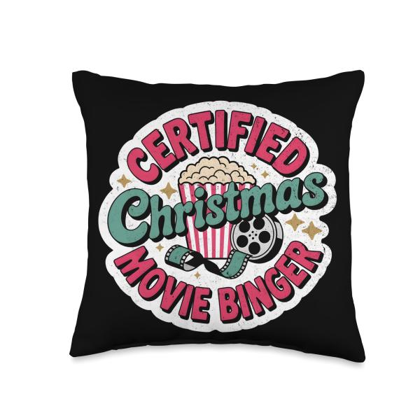 Certified Christmas Movie Binger Popcorn Cinema Fan Throw Pillow